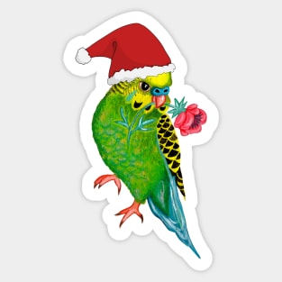 Cute Christmas Budgie Parrot with Santa Hat Sticker